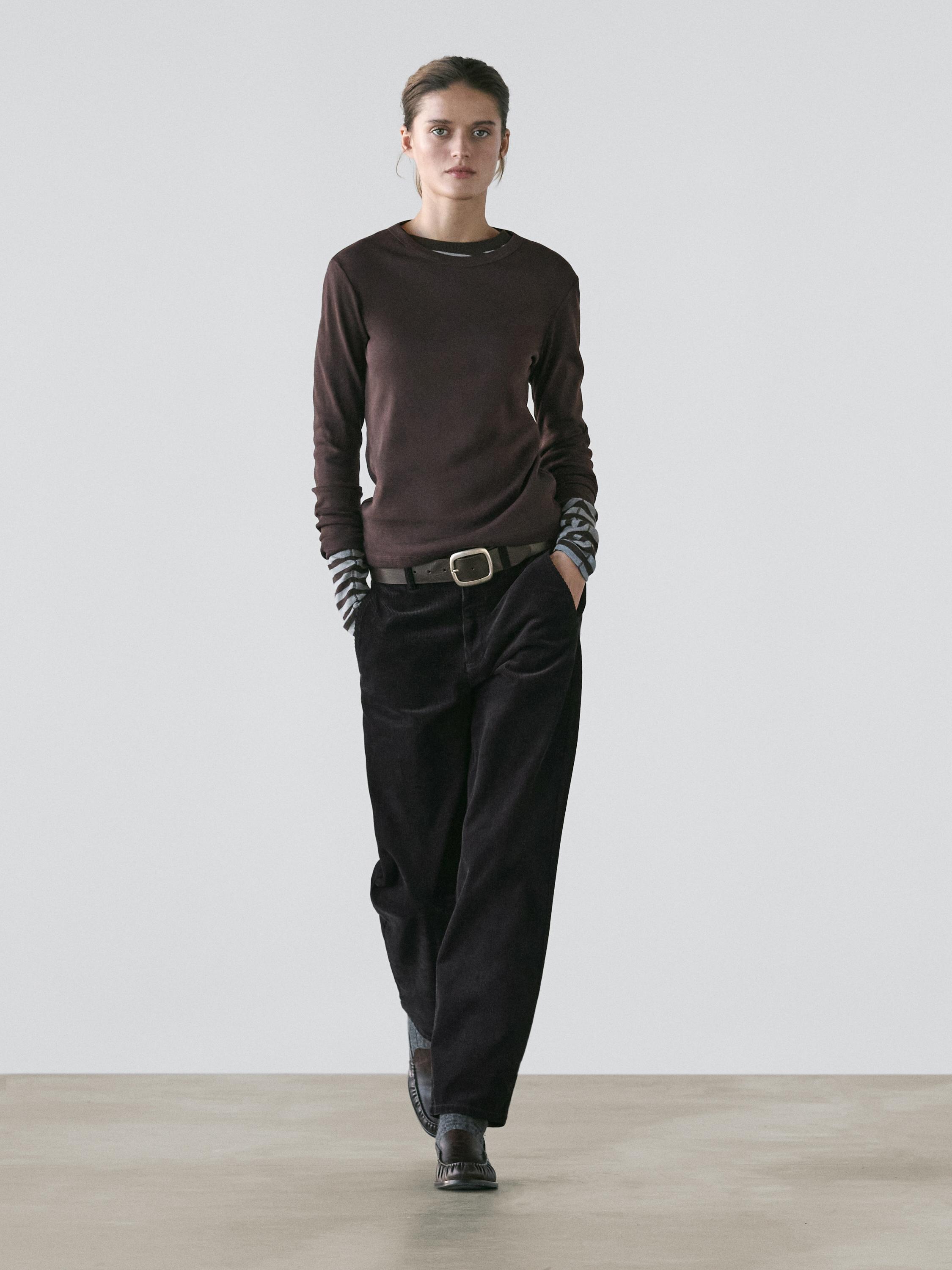 Ribbed long sleeve melange T-shirt